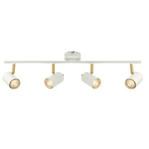 LED Tilting Ceiling Spotlight White & Brass 4 Bulb Kitchen Island Bar Down Light