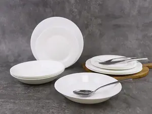 Queensway Home & Dining 25cm Diameter 24Pcs White Opal Glass Dinner Plates Soup Bowls Aria Round Dinnerware Set