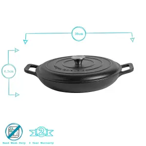 Argon Tableware - Cast Iron Shallow Casserole Dish - 2.3 Litre - Matte Black