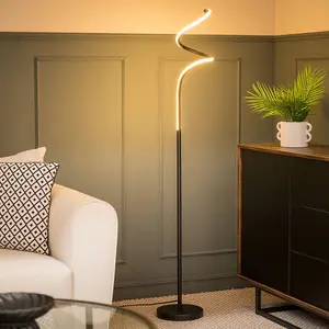 ValueLights Palmer Black Single Spiral Twist Floor Lamp Integrated LED Standing Light Living Room Lounge Lighting