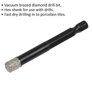 8mm Vacuum Brazed Diamond Drill Bit with Hex Shank for Drilling Porcelain Tiles