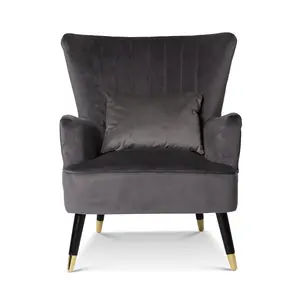 Velvet Dark Grey Camila Accent Wingback Chair