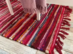 Festival Recycled Cotton Blend Rag Rug in Varied Colourways Indoor and Outdoor Use / 120 cm x 180 cm / Blue