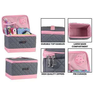 Sewing Case- Quilted Grey/Pink- Everything Mary EVM13203-1