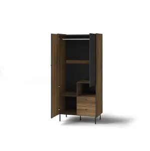 Prestigo Hinged Wardrobe in Oak Walnut & Black Matt - Modern Industrial Style, H1910mm W880mm D550mm