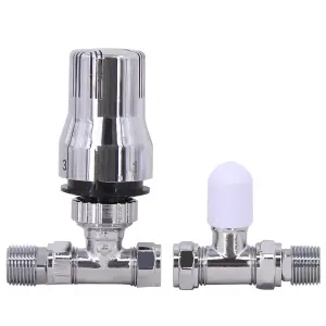 Right Radiators Chrome Straight TRV Thermostatic Radiator Valve and lockshield Valve 15mm x 1/2"