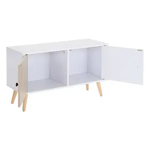 2 Doors TV Stand Two-Tone Design With Raised Wooden Legs