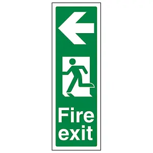 Fire Exit Arrow Left Sign - Portrait - Adhesive Vinyl - 100x300mm (x3)