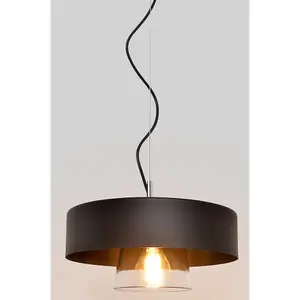 Luminosa Babilon Cylindrical Pendant Ceiling Light Black, Transparent Glass 29cm