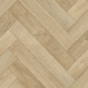 Herringbone Beige Wood Effect Vinyl Flooring For LivingRoom, Kitchen, 2.8mm Cushion Backed Vinyl Sheet-9m(29'5") X 3m(9'9")-27m²