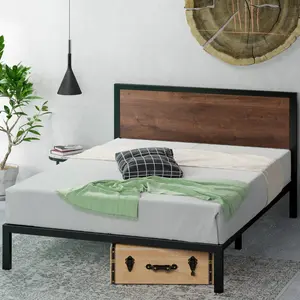 Slovan Industrial Bed Frame with Wooden Headboard European Double (140 x 200cm)