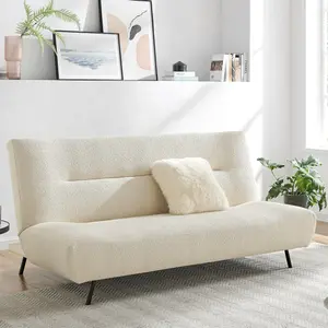 Cirrus 2 Seater Sofa Bed Click Clack Boucle Fluffy Cream Day Bed