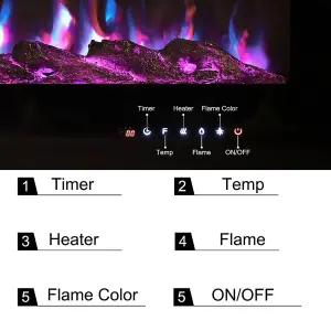 Black Electric Fire Fireplace Wall Mounted or Wall Inset 12 Adjustable Flame Color with Remote Control 80 Inch