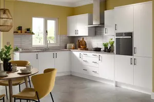 Kitchen Kit Fridge & Freezer Tall Housing Unit 600mm w/ Slab Cabinet Door - Ultra Matt White