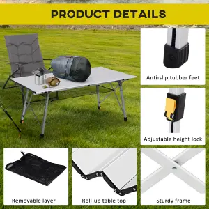 Outsunny Portable Roll-up Aluminium Folding Picnic Table Outdoor BBQ Party