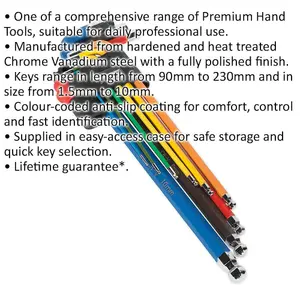 9 Piece Extra-Long Colour Coded Ball-End Hex Key Set - Perfect for DIY and Professional Use