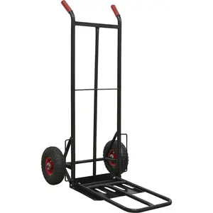 300kg Capacity Heavy Duty Folding Sack Truck with Solid PU Tyres and Deep Box Shelf