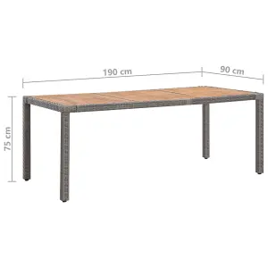 Berkfield Garden Table Grey 190x90x75 cm Poly Rattan and Solid Acacia Wood