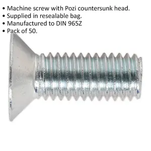 50 Pack Countersunk Pozi Head Machine Screws - M8 x 20mm - Ideal for DIY and Professional Use