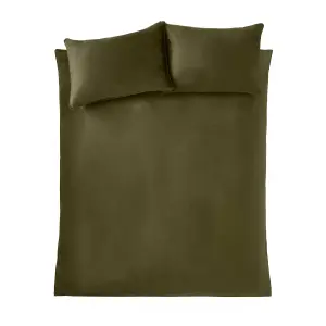 Catherine Lansfield Kingsley Soft Matt Velvet Super King Duvet Cover Set with Pillowcases Olive Green