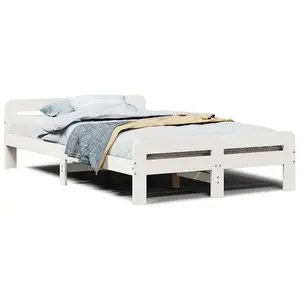 Berkfield Bed Frame without Mattress White 135x190 cm Double Solid Wood Pine