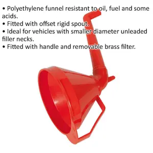 160mm Polyethylene Funnel with Offset Spout and Filter - Ideal for Vehicles