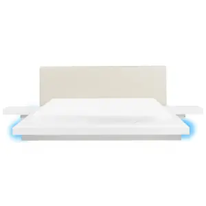 EU Super King Size Faux Leather Headboard Bed with LED White ZEN