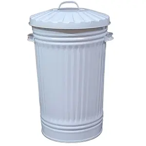 Metal Bin Retro Dustbin Waste Rubbish Bin Rubbish Waste Animal Feed Outdoor or Indoor Bin, Light Grey Slim Tall Tapered Steel Bin