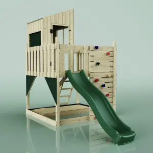 PolarPlay Kids Scandinavian Style Climbing Platform & Playhouse with Slide - Fiske Green