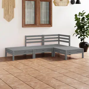 4 Piece Garden Lounge Set Grey Solid Pinewood