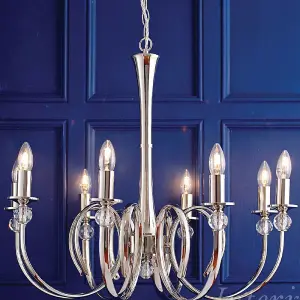 Luxury Hanging Ceiling Pendant Light Bright Nickel & Crystal 8 Lamp Chandelier