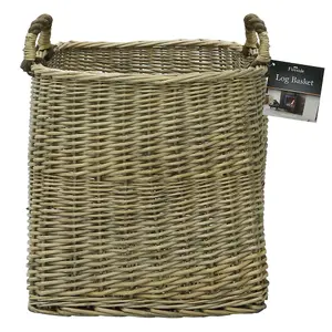 JVL Antiques Wash Square Log Basket with Loop Handles