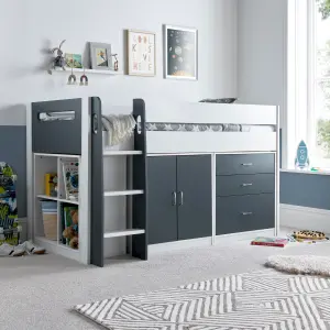 Lacy Grey and White Storage Mid Sleeper Bed