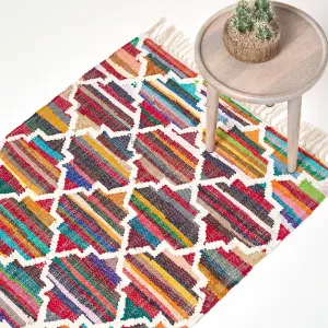 Homescapes Amsterdam Handwoven Multi Coloured 100% Cotton Chindi Kilim Pattern Rug, 120 x 170 cm