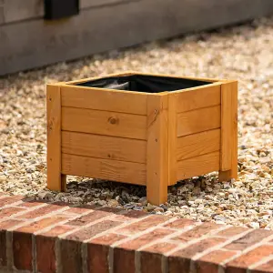 Primrose Natural Wooden Cube Patio Timber Planter Garden Flower Pot Planter 40cm