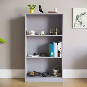 Vida Designs Cambridge Grey 3 Tier Medium Bookcase Freestanding Shelving Unit (H)1080mm (W)600mm (D)240mm