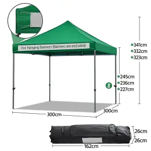 Yaheetech Dark Green 3x3m Heavy Duty Pop Up Gazebo