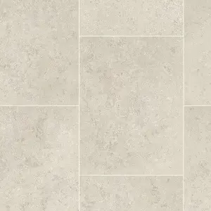 Cream Tile Effect Vinyl Flooring For LivingRoom,Hallway,Kitchen,2.4mm Thick Cushion Backed Vinyl Sheet-5m(16'4") X 4m(13'1")-20m²