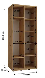 Cannes XI Sliding Door Wardrobe W100cm - Elegant Oak Artisan Mirrored Storage Solution