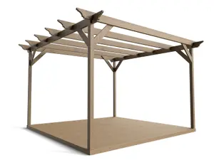 Timber Pergola and Decking Complete DIY Kit, Orchid design (3.6m x 3.6m, Rustic brown finish)