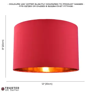 Modern Chic Burgundy Cotton 12 Table/Pendant Lamp Shade with Shiny Copper Inner