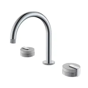 Shelf Mounted Silver Chrome Curved Tap With Double Marble Handles