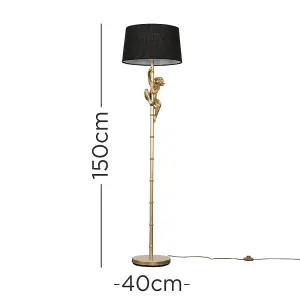 ValueLights Modern Gold Hanging Monkey Design Floor Lamp With Black Tapered Shade - Includes 6w LED Bulb 3000K Warm White