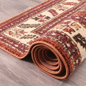 Orange Easy to Clean Bordered Geometrical Traditional Persian Rug for Living Room, Bedroom, Dining Room - 80cm X 150cm