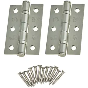 EAI - 3" Internal Door Hinges & Screws G7 FD30  - 76x50x2mm Square - Satin Nickel Plated