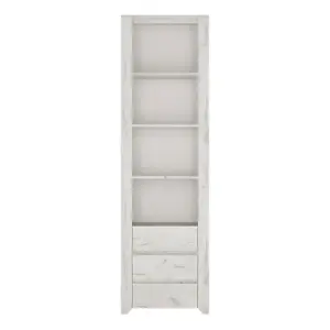 Angel Tall Narrow 3 Drawer Bookcase in White Craft Oak