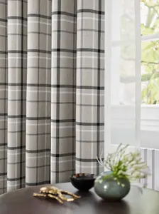 Home Curtains Hudson Woven Check Fully Lined 90w x 90d" (229x229cm) Grey Eyelet Curtains (PAIR)