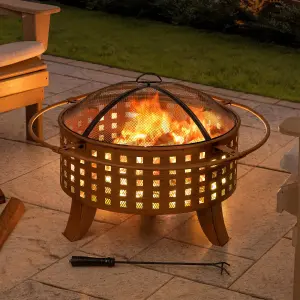 SUNJOY 83cm Wood Burning Fire Pit Garden Backyard Outdoor Fire Pit Includes Lid & Poker