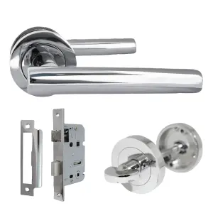 Door Handles T Bar Straight Lever on Rose Thumb turn & Lock - Chrome