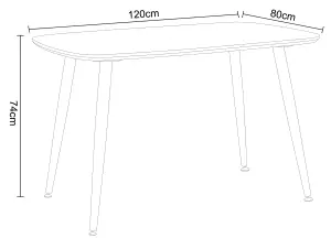 Core Products Aspen White 120cm Rectangular Dining Table with 4 Black Plastic Curve Design Chairs